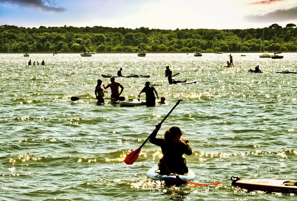 Paddleboarders on Poole Bay Sandbanks