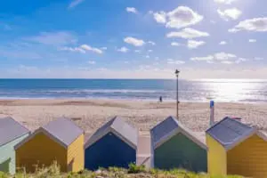 Sandbanks beach huts and sea view