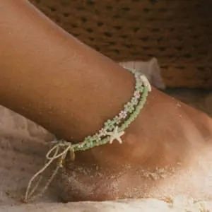 Kapok Green Flower & Starfish Anklet Set 1 Thumb