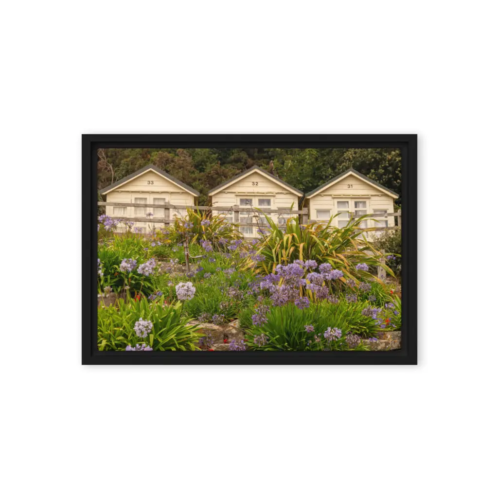Beach Huts in Bloom – Sandbanks Framed Canvas Wall Art