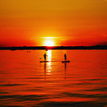 Paddleboarders at Sunset in Sandbanks