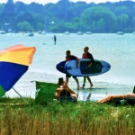Colourful beach umberella at Sandbanks