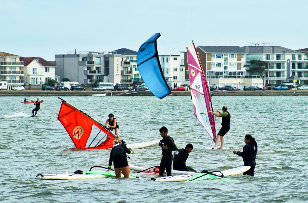 Windsurfers getting ready in Sandbanks