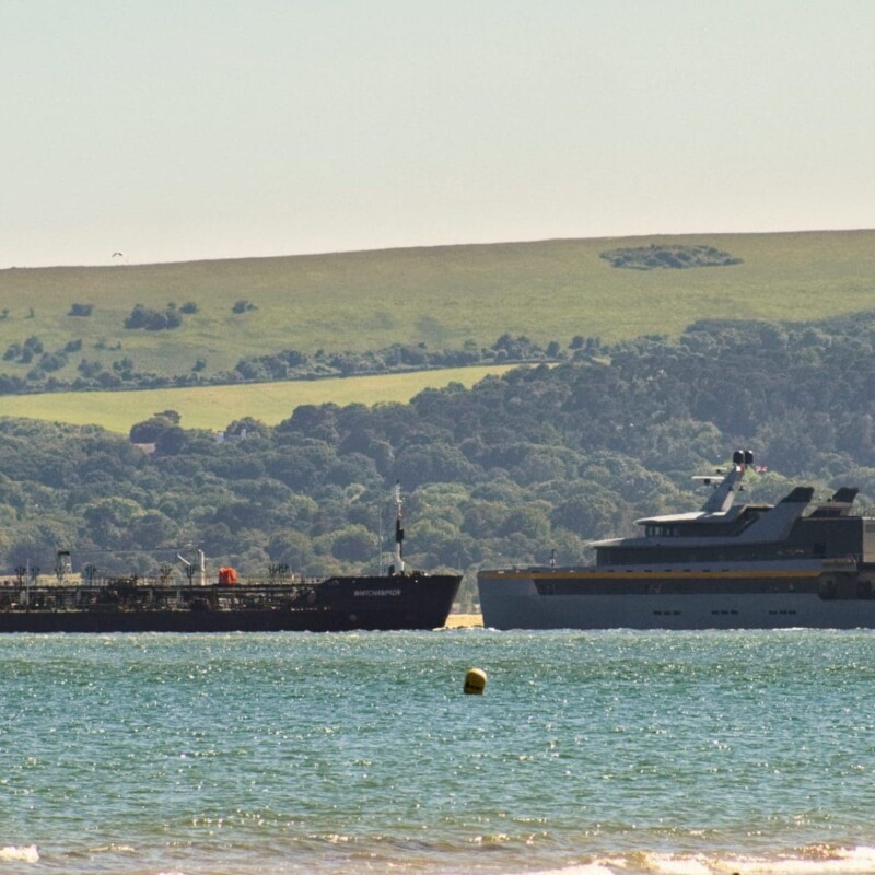Large Boats meet at Sandbanks