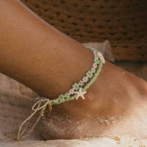 Kapok Green Flower & Starfish Anklet Set 1 Thumb