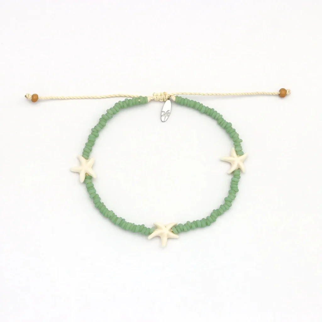 Kapok Green Flower & Starfish Anklet Set 4