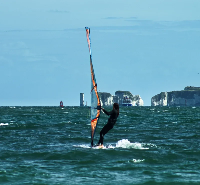 Windsurfer with Old Harry’s Rocks in the distance