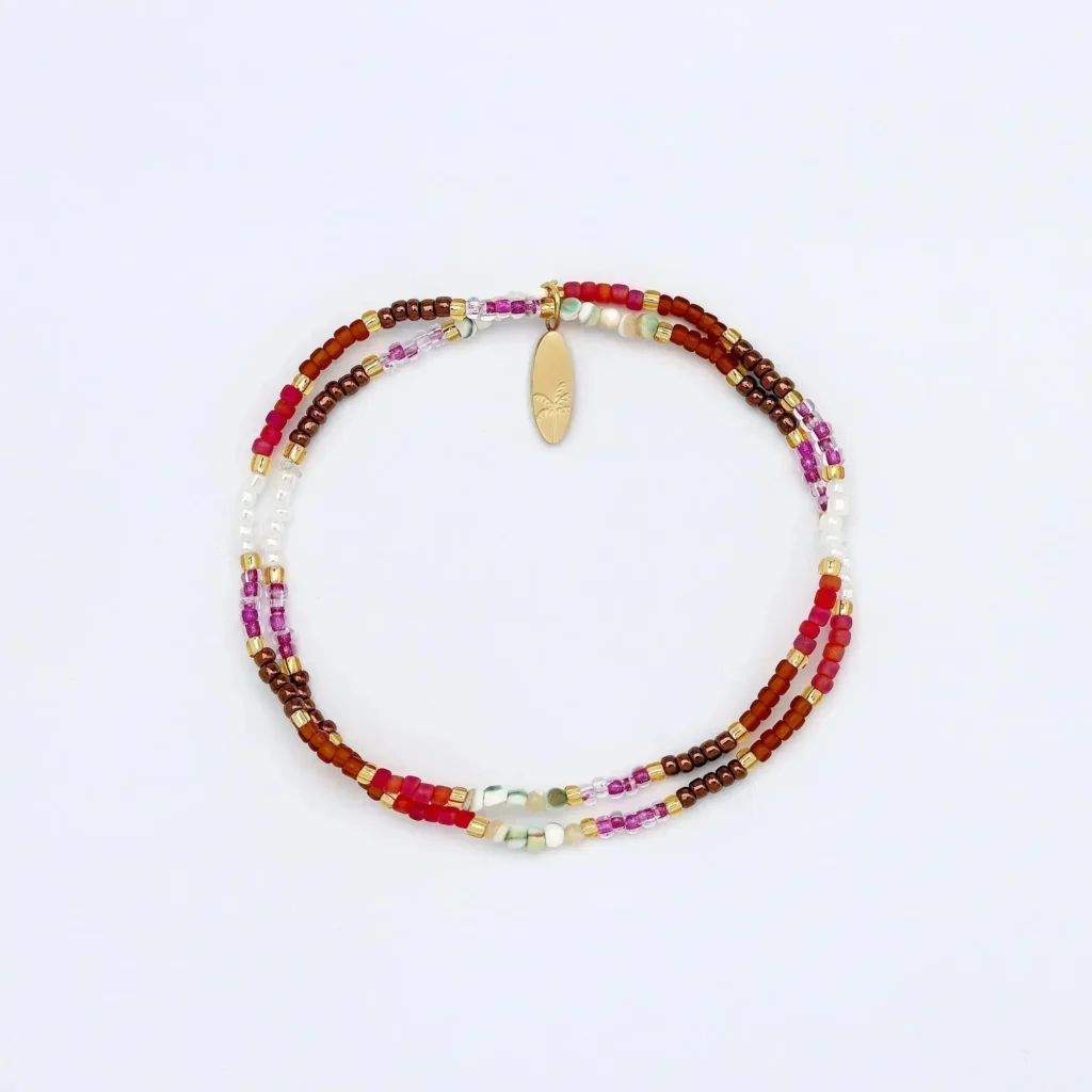 Deep Red Shell & Pearl Beaded Bracelet Set 4