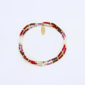 Deep Red Shell & Pearl Beaded Bracelet Set 4 Thumb