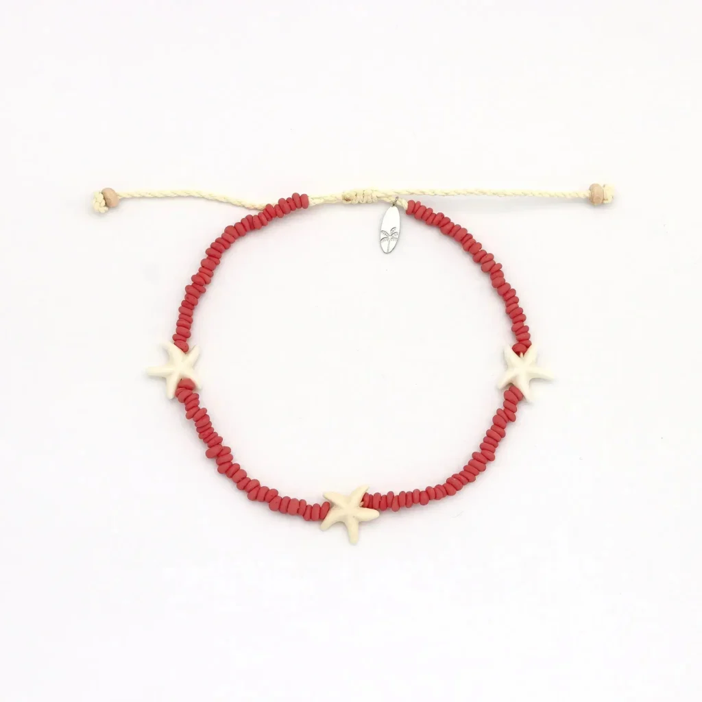 Flower & Pink Starfish Beaded Anklet Set 4