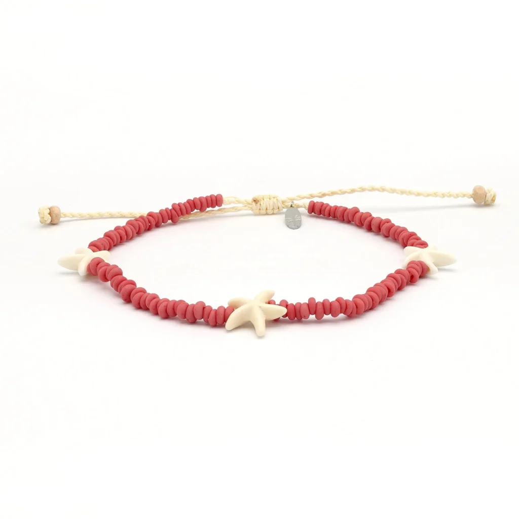 Flower & Pink Starfish Beaded Anklet Set 8