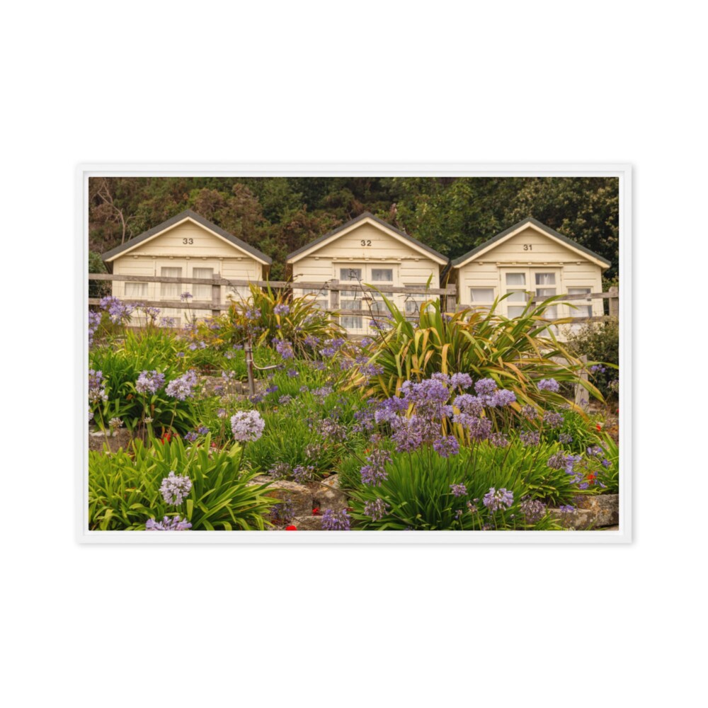 Beach Huts in Bloom – Sandbanks Framed Canvas Wall Art